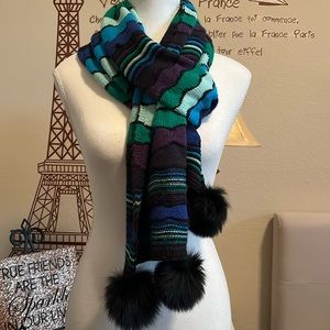 🔥SALE🔥 Knit Scarf with Faux Fur Pom-Pom Blue/Green/Purple/Black